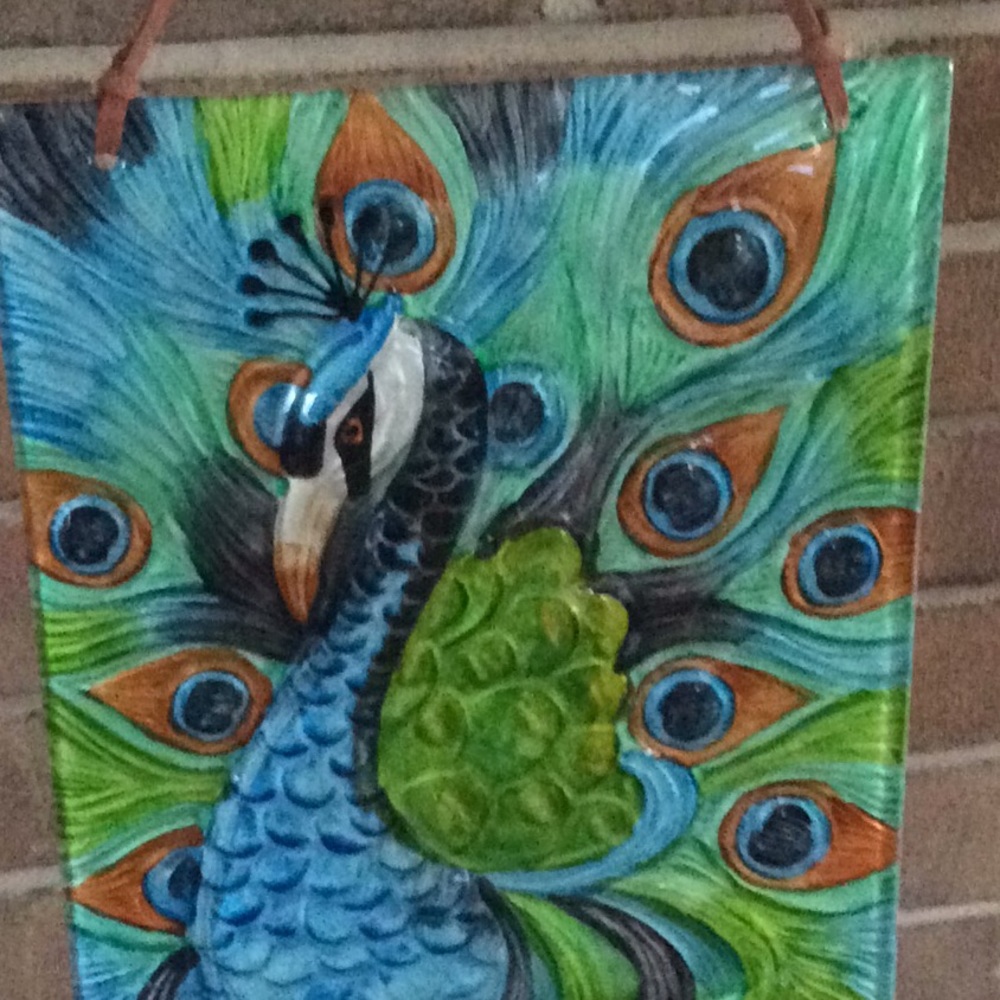NWT Peacock Glass Sun Catcher Classic in/outside.